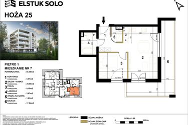 Rzut - Mieszkanie na sprzedaż 2 pokoje o powierzchni 40,35 m² - numer 7 w Hoża 25