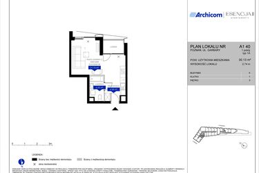 Rzut - Mieszkanie na sprzedaż 1 pokój o powierzchni 30,1 m² - numer A1.40 w Apartamenty Esencja II