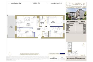 Rzut - Mieszkanie na sprzedaż 4 pokoje o powierzchni 74,62 m² - numer 55 w Barbary 19