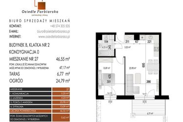 Rzut - Mieszkanie na sprzedaż 2 pokoje o powierzchni 46,55 m² - numer 27B w Osiedle Farbiarska II