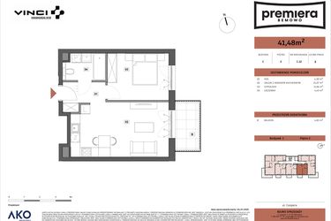 Rzut - Mieszkanie na sprzedaż 2 pokoje o powierzchni 41,48 m² - numer C.12 w Premiera Bemowo