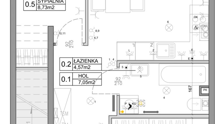 Rzut - Mieszkanie na sprzedaż 3 pokoje o powierzchni 48,03 m² - numer 75 w Manufaktura Marki 2 etap III