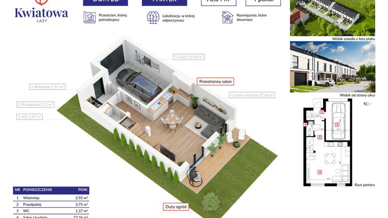 Rzut - Dom na sprzedaż 4 pokoje o powierzchni 96,04 m² - numer 2D w Osiedle Kwiatowa Łazy