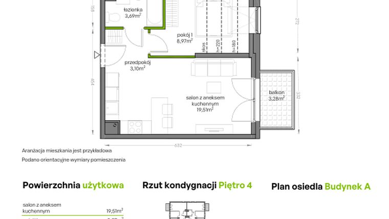 Rzut - Mieszkanie na sprzedaż 2 pokoje o powierzchni 35,27 m² - numer A/4/48 w Niepołomicka Vita