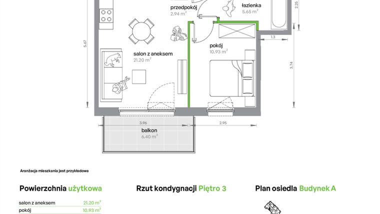 Rzut - Mieszkanie na sprzedaż 2 pokoje o powierzchni 40,72 m² - numer AA0302/4 w M Bemowo