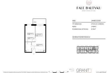 Rzut - Mieszkanie na sprzedaż 2 pokoje o powierzchni 37,96 m² - numer FBJC-M36 w Fale Bałtyku Cook