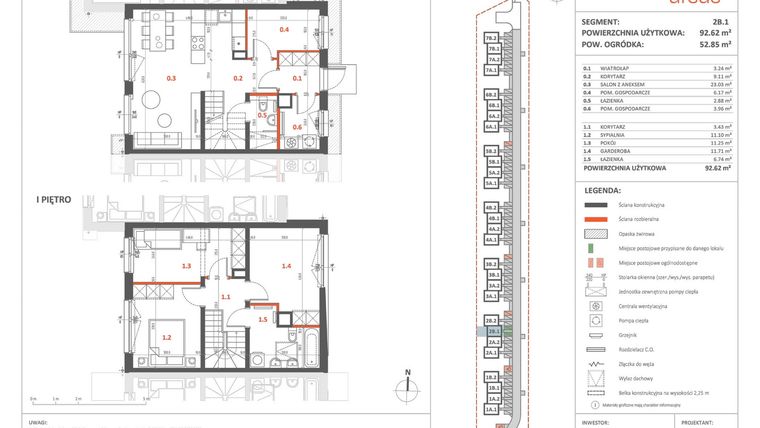 Rzut - Dom na sprzedaż 5 pokoi o powierzchni 92,62 m² - numer 2B.1 w Przystanek Ursus