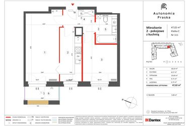 Rzut - Mieszkanie na sprzedaż 2 pokoje o powierzchni 47,02 m² - numer 111 w Autonomia Praska