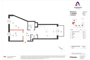 Rzut - Mieszkanie na sprzedaż 3 pokoje o powierzchni 62,03 m² - numer L-35 w Osiedle Aurora - bud. L