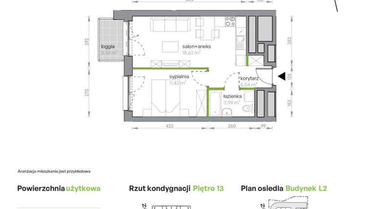 Rzut - Mieszkanie na sprzedaż 2 pokoje o powierzchni 39,07 m² - numer L2/13/112 w Legnicka Vita