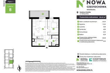 Rzut - Mieszkanie na sprzedaż 2 pokoje o powierzchni 49,42 m² - numer D8 w Nowa Częstochowa Małopolska etap II
