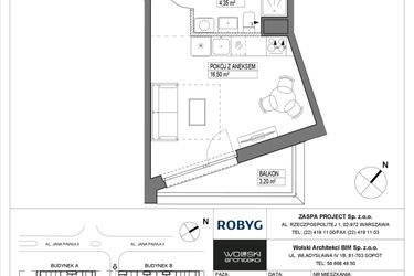 Rzut - Mieszkanie na sprzedaż 1 pokój o powierzchni 28,1 m² - numer A1M15 w Pas Startowy bud. A i B