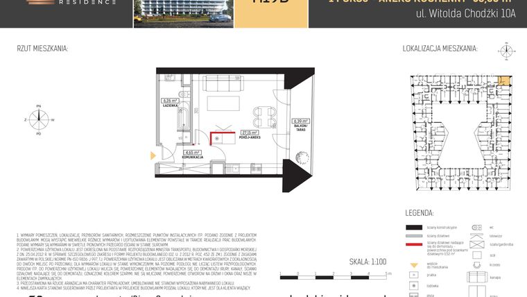 Rzut - Mieszkanie na sprzedaż 1 pokój o powierzchni 38,06 m² - numer U19B w Chodźki Residence