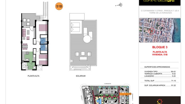 Rzut - Mieszkanie na sprzedaż 2 pokoje o powierzchni 71,15 m² - numer 51B w Higuericas Bay - Torre de la Horadada
