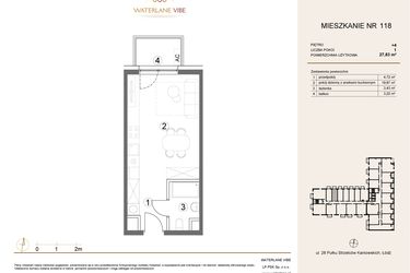 Rzut - Mieszkanie na sprzedaż 1 pokój o powierzchni 27,83 m² - numer 118 w Waterlane Vibe