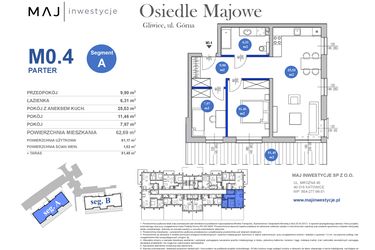 Rzut - Mieszkanie na sprzedaż 3 pokoje o powierzchni 61,17 m² - numer M0.4 w Osiedle Majowe 2.0 etap II