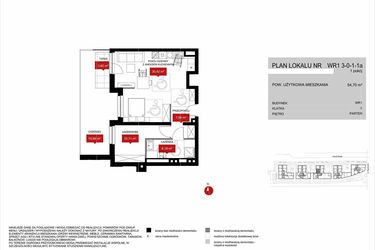 Rzut - Mieszkanie na sprzedaż 1 pokój o powierzchni 54,72 m² - numer WR1 3/0/1/1a w Przystań Reymonta