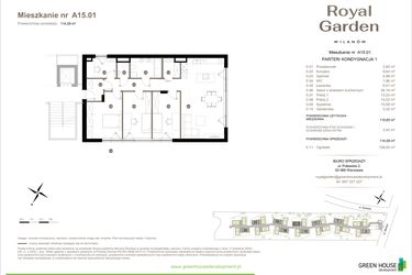 Rzut - Mieszkanie na sprzedaż 5 pokoi o powierzchni 110,65 m² - numer A15.01 w Royal Garden Wilanów Apartamenty