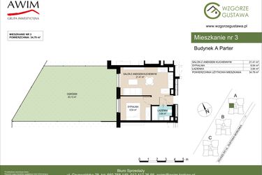 Rzut - Mieszkanie na sprzedaż 2 pokoje o powierzchni 34,79 m² - numer A3 w Wzgórze Gustawa