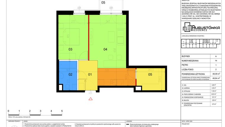 Rzut - Mieszkanie na sprzedaż 2 pokoje o powierzchni 48,09 m² - numer A14 w Augustówka Residence