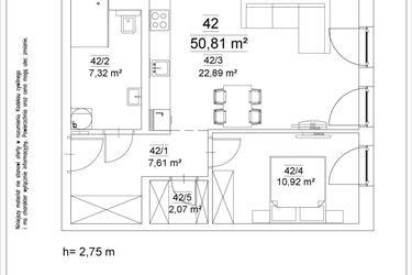 Rzut - Mieszkanie na sprzedaż 2 pokoje o powierzchni 50,81 m² - numer 42 w Osiedle Teatralne 19 - apartamenty inwestycyjne