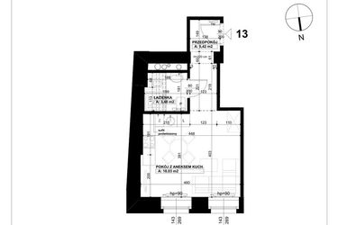 Rzut - Mieszkanie na sprzedaż 1 pokój o powierzchni 26,93 m² - numer 13 w Święty Marcin 65