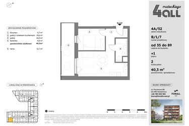 Rzut - Mieszkanie na sprzedaż 2 pokoje o powierzchni 40,21 m² - numer B/1/7 w Osiedle Mateckiego 4ALL