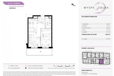Rzut - Mieszkanie na sprzedaż 2 pokoje o powierzchni 45,26 m² - numer A2.10 w Wyspa Solna Etap III, budynek A
