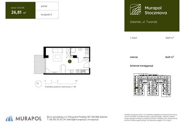 Rzut - Mieszkanie na sprzedaż 1 pokój o powierzchni 26,81 m² - numer 3.A.0.06 w Murapol Stoczniova