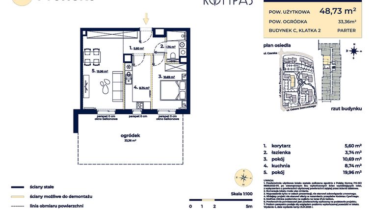 Rzut - Mieszkanie na sprzedaż 2 pokoje o powierzchni 48,73 m² - numer C26 w Osiedle Kompas