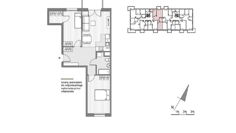 Rzut - Mieszkanie na sprzedaż 2 pokoje o powierzchni 62,12 m² - numer F.35 w Glogera bud. F i G
