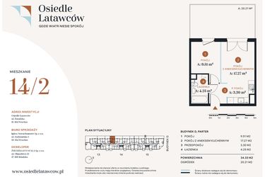 Rzut - Mieszkanie na sprzedaż 2 pokoje o powierzchni 34,33 m² - numer D14-2 w Osiedle Latawców