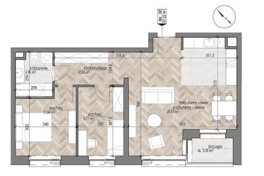 Rzut - Mieszkanie na sprzedaż 3 pokoje o powierzchni 67,22 m² - numer 4 w Apartamenty Czysta