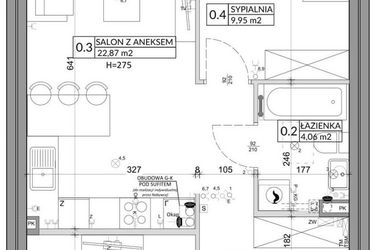 Rzut - Mieszkanie na sprzedaż 3 pokoje o powierzchni 57,39 m² - numer 59A w Osiedle Młodych etap IX