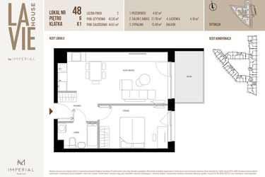 Rzut - Mieszkanie na sprzedaż 2 pokoje o powierzchni 43,35 m² - numer 48 w La Vie House