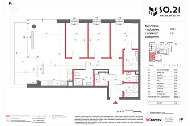Rzut - Mieszkanie na sprzedaż 4 pokoje o powierzchni 96,52 m² - numer 31 w SO.21