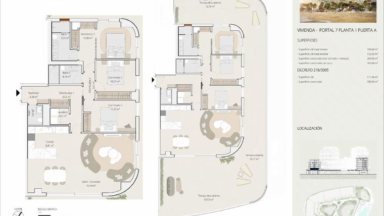 Rzut - Mieszkanie na sprzedaż 3 pokoje o powierzchni 180 m² - numer P7P1P-A w Termica Beach