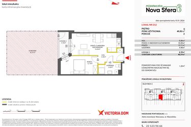 Rzut - Mieszkanie na sprzedaż 2 pokoje o powierzchni 40,82 m² - numer 212 w Miasteczko Nova Sfera 3