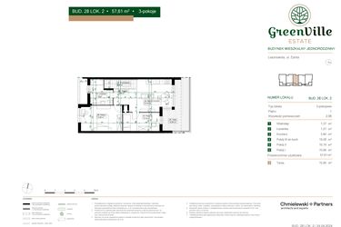 Rzut - Mieszkanie na sprzedaż 3 pokoje o powierzchni 57,61 m² - numer 28.2 w Green Ville