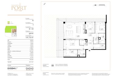 Rzut - Mieszkanie na sprzedaż 4 pokoje o powierzchni 141,76 m² - numer H_1 w Warmiński Port etap V
