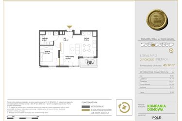 Rzut - Mieszkanie na sprzedaż 2 pokoje o powierzchni 43,12 m² - numer WKJ-LM-02 w Wola Księcia Janusza
