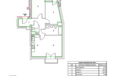 Rzut - Mieszkanie na sprzedaż 3 pokoje o powierzchni 59,86 m² - numer 1 w Nowa Pszczelna