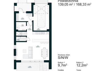 Rzut - Dom na sprzedaż 5 pokoi o powierzchni 168,33 m² - numer 1B w Aleja Drzew IV