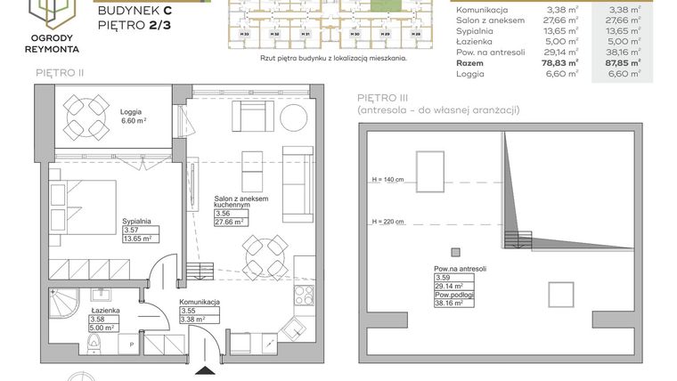 Rzut - Mieszkanie na sprzedaż 2 pokoje o powierzchni 78,83 m² - numer M26 w Ogrody Reymonta