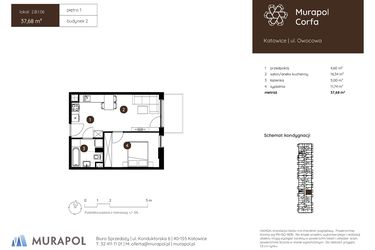 Rzut - Mieszkanie na sprzedaż 2 pokoje o powierzchni 37,68 m² - numer 2.B.1.06 w Murapol Corfa