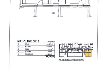 Rzut - Mieszkanie na sprzedaż 2 pokoje o powierzchni 45,14 m² - numer 38/10 w Osiedle Jodłowa bud. D