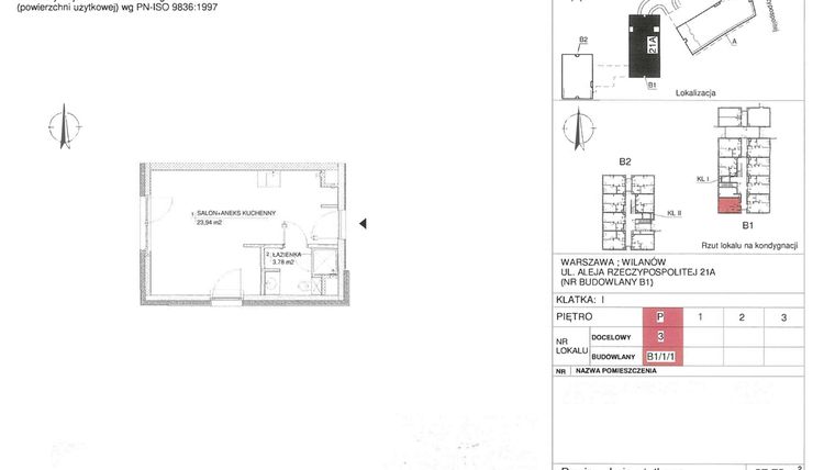 Rzut - Mieszkanie na sprzedaż 1 pokój o powierzchni 27,72 m² - numer 3 w RZ21