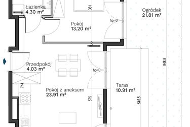 Rzut - Mieszkanie na sprzedaż 2 pokoje o powierzchni 45,44 m² - numer C-6 w Destino