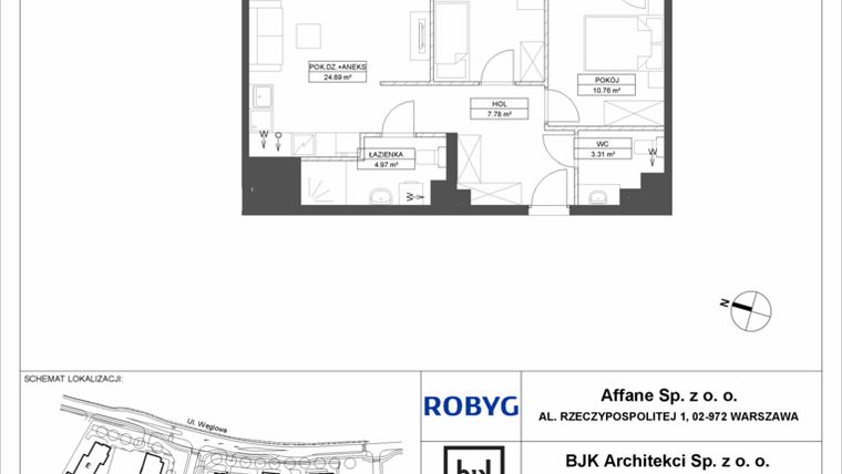 Rzut - Mieszkanie na sprzedaż 3 pokoje o powierzchni 62,14 m² - numer A.4M05 w WENDY