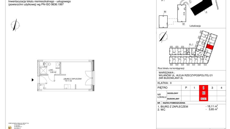 Rzut - Lokal użytkowy na sprzedaż 1 pokój o powierzchni 21,76 m² - numer 60 w RZ21